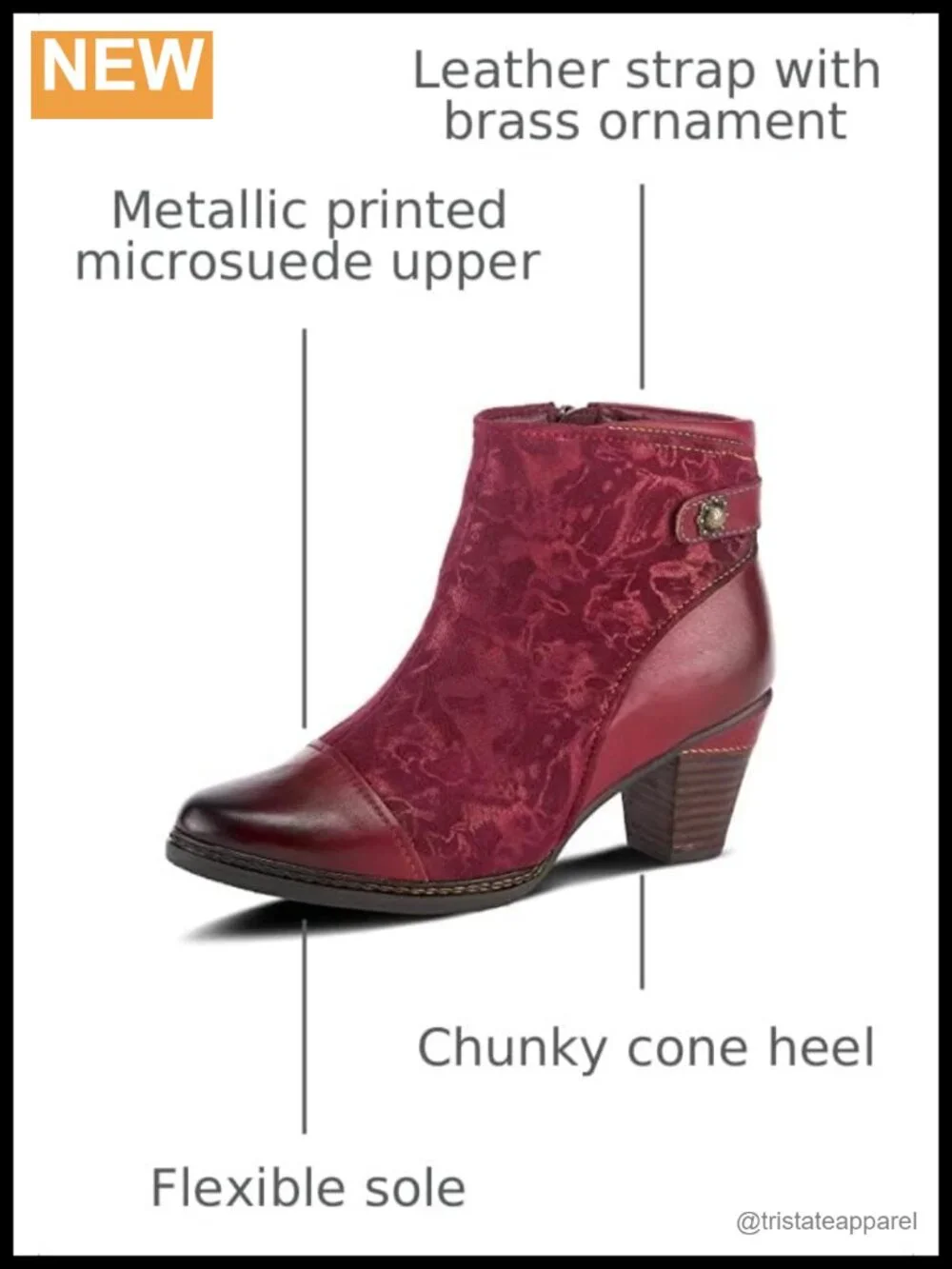 Womens Leather Ankle Boots Zip Closure Cone Heel Cap Toe Boho Paisley Print